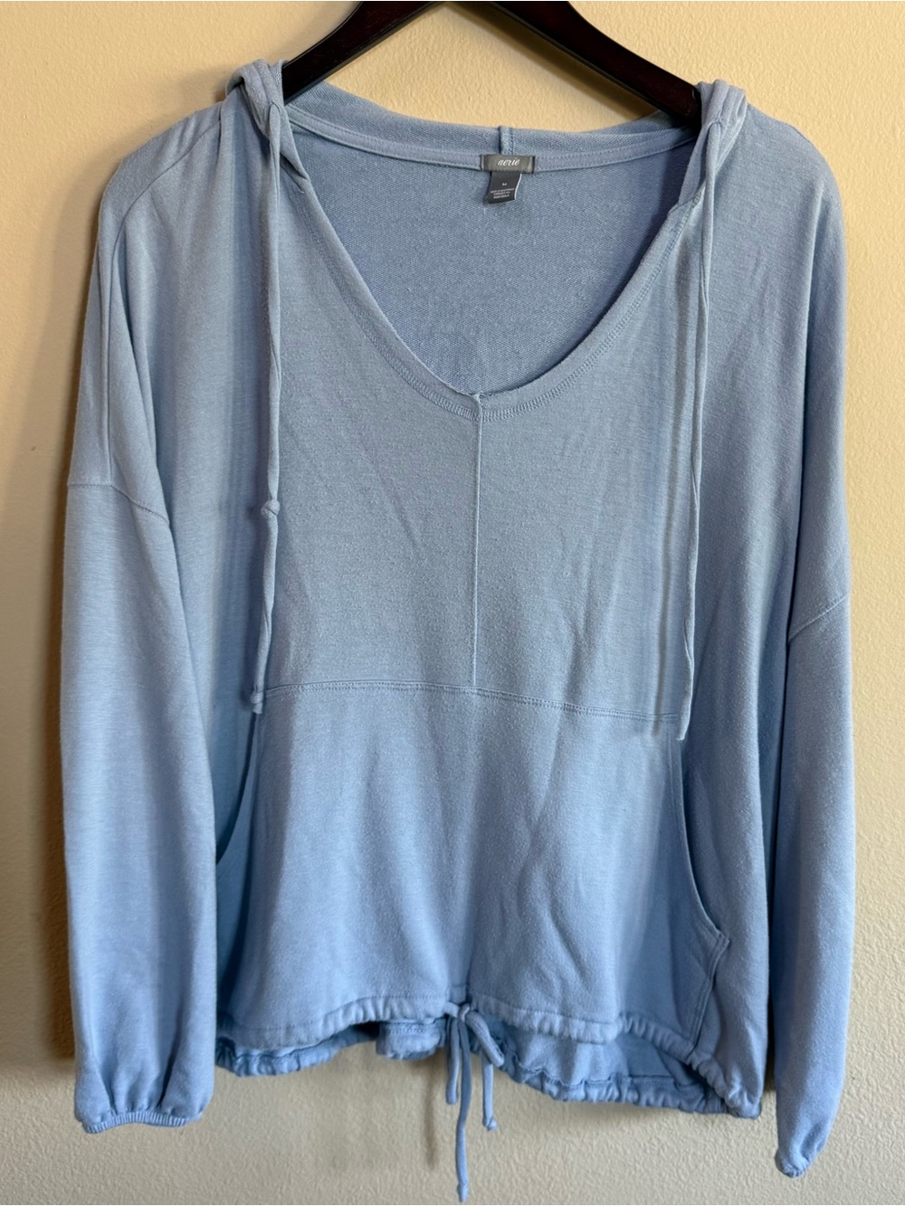 aerie Light Blue V-Neck Hooded Pullover